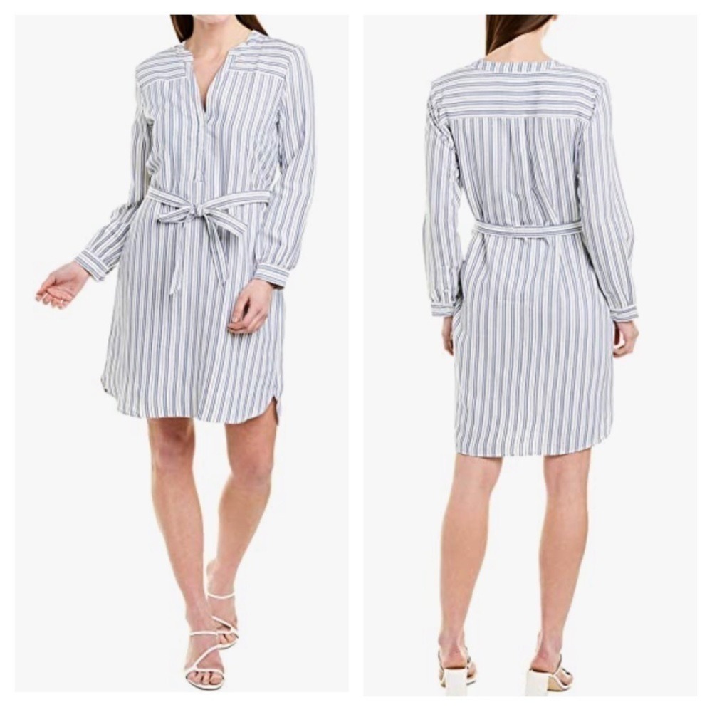 J. Crew Mercantile Blue White Striped Tie Waist Shirt Dress Cotton Viscose XS